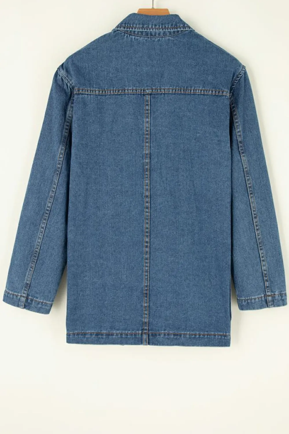 Fashion Dear-Lover Side Pockets Lapel Collar Denim Jacket Sail Blue