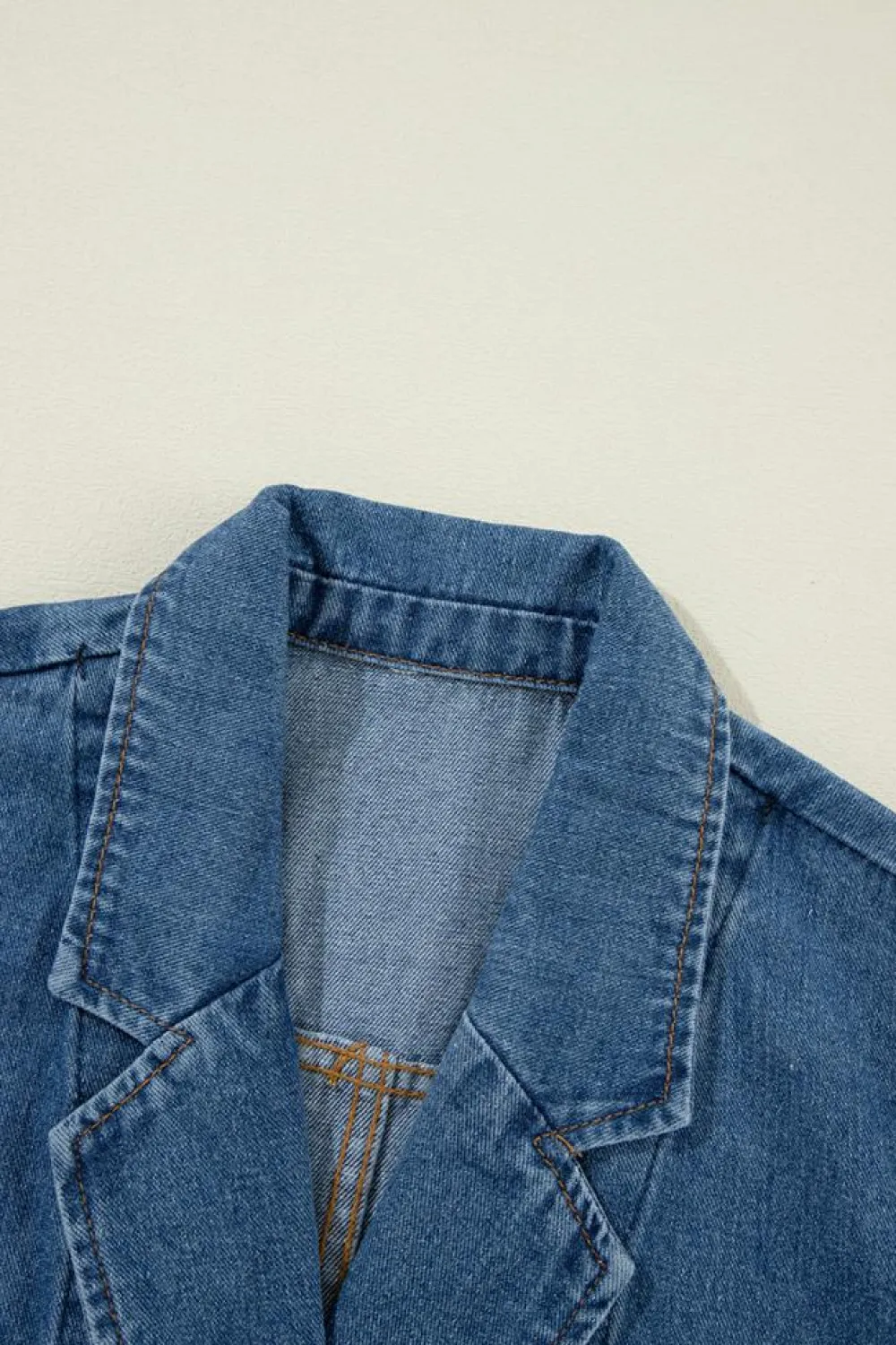 Fashion Dear-Lover Side Pockets Lapel Collar Denim Jacket Sail Blue