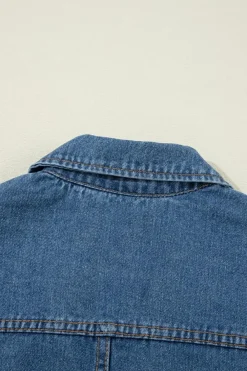 Fashion Dear-Lover Side Pockets Lapel Collar Denim Jacket Sail Blue