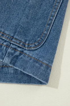 Fashion Dear-Lover Side Pockets Lapel Collar Denim Jacket Sail Blue