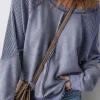 Online Dear-Lover Solid Waffle Knit Patchwork Raglan Sleeve Sweatshirt Sail Blue