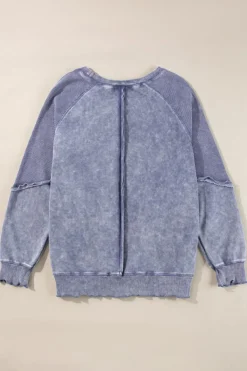 Online Dear-Lover Solid Waffle Knit Patchwork Raglan Sleeve Sweatshirt Sail Blue