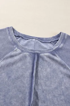 Online Dear-Lover Solid Waffle Knit Patchwork Raglan Sleeve Sweatshirt Sail Blue