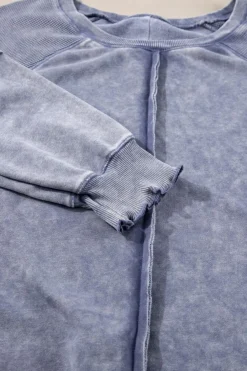 Online Dear-Lover Solid Waffle Knit Patchwork Raglan Sleeve Sweatshirt Sail Blue