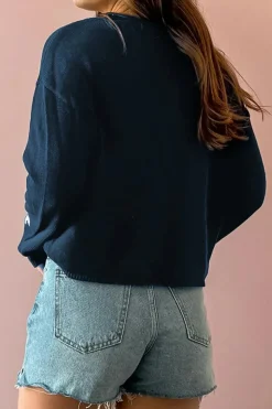 Discount Dear-Lover Star Pattern Drop Shoulder Knitted Sweater Sail Blue