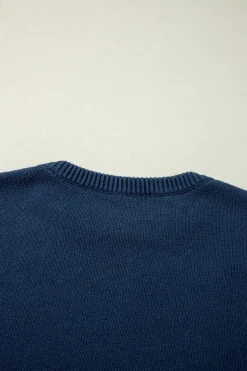 Discount Dear-Lover Star Pattern Drop Shoulder Knitted Sweater Sail Blue