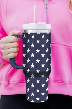 Best Dear-Lover Star Printed Thermos Cup with Handle 40oz Sail Blue