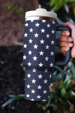 Best Dear-Lover Star Printed Thermos Cup with Handle 40oz Sail Blue