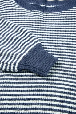 Sale Dear-Lover Striped Lantern Sleeve Drop Shoulder Cozy Sweater Sail Blue
