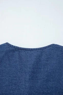 Discount Dear-Lover Tied Front Bubble Sleeve Peplum Denim Shirt Sail Blue