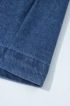 Discount Dear-Lover Tied Front Bubble Sleeve Peplum Denim Shirt Sail Blue