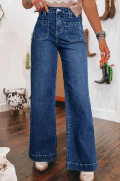 Discount Dear-Lover Wide Leg Pocketed High Waist Jeans Sail Blue