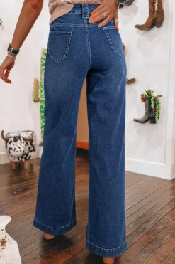 Discount Dear-Lover Wide Leg Pocketed High Waist Jeans Sail Blue