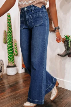 Discount Dear-Lover Wide Leg Pocketed High Waist Jeans Sail Blue