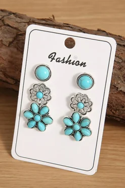 Discount Dear-Lover 3 Pairs Western Turquoise Stud Earrings Sea Green