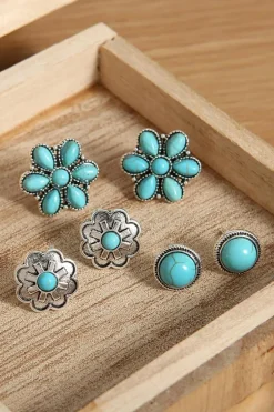 Discount Dear-Lover 3 Pairs Western Turquoise Stud Earrings Sea Green
