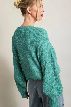Outlet Dear-Lover Cable Knit Sleeve Drop Shoulder Sweater Sea Green