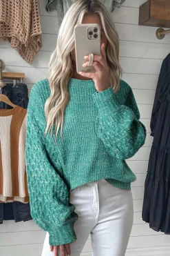 Outlet Dear-Lover Cable Knit Sleeve Drop Shoulder Sweater Sea Green