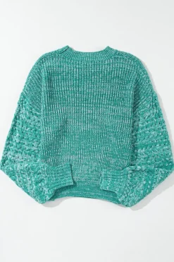 Outlet Dear-Lover Cable Knit Sleeve Drop Shoulder Sweater Sea Green