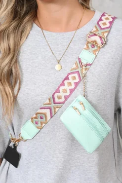 New Dear-Lover Geometric Printed Phone Strap And Detachable Zipped Pouch Sea Green