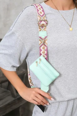 New Dear-Lover Geometric Printed Phone Strap And Detachable Zipped Pouch Sea Green