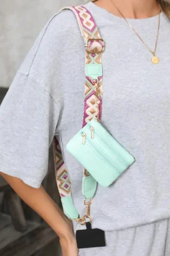 New Dear-Lover Geometric Printed Phone Strap And Detachable Zipped Pouch Sea Green