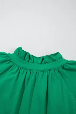 Hot Dear-Lover Half Zip Puff Sleeve Top and Ruffled Shorts Set Sea Green