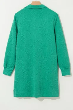 Discount Dear-Lover Jacquard Textured Quarter Zipper Shift Mini Dress Sea Green