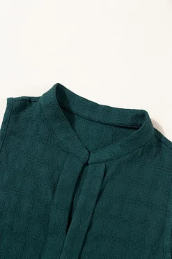 New Dear-Lover Lattice Textured Split Neck Tank Top Sea Green