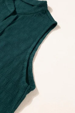 New Dear-Lover Lattice Textured Split Neck Tank Top Sea Green
