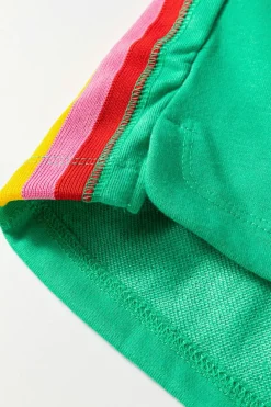 Sale Dear-Lover Rainbow Colorblock Collared Short Sleeve Top 2 Piece Shorts Set Sea Green