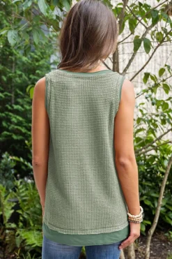 Discount Dear-Lover Scoop Neck Waffle Knit Flowy Vest Sea Green