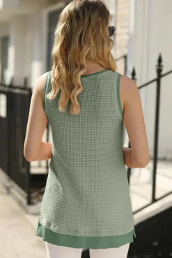 Discount Dear-Lover Scoop Neck Waffle Knit Flowy Vest Sea Green