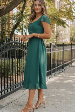 Clearance Dear-Lover Shirred Open Back Sweetheart Neck Ruffled Midi Dress Sea Green