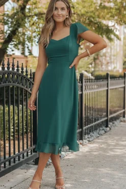 Clearance Dear-Lover Shirred Open Back Sweetheart Neck Ruffled Midi Dress Sea Green