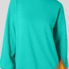 Discount Dear-Lover Solid Fleece Lined Drop Shoulder High Low Sweatshirt Sea Green
