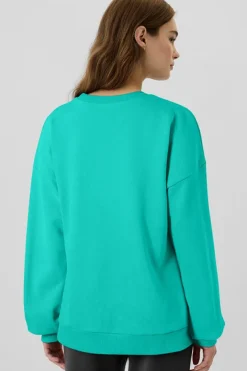 Discount Dear-Lover Solid Fleece Lined Drop Shoulder High Low Sweatshirt Sea Green
