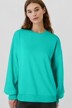 Discount Dear-Lover Solid Fleece Lined Drop Shoulder High Low Sweatshirt Sea Green