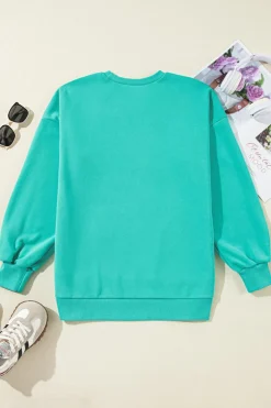 Discount Dear-Lover Solid Fleece Lined Drop Shoulder High Low Sweatshirt Sea Green