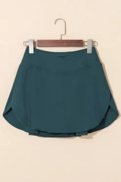 Best Dear-Lover Solid Pocketed Crossover High Waist Swim Skort Sea Green