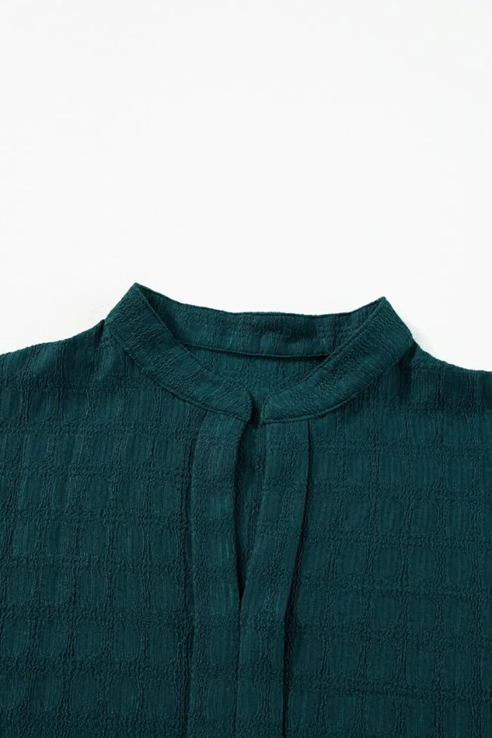 Online Dear-Lover Solid Textured Split Neck Short Sleeve Blouse Sea Green