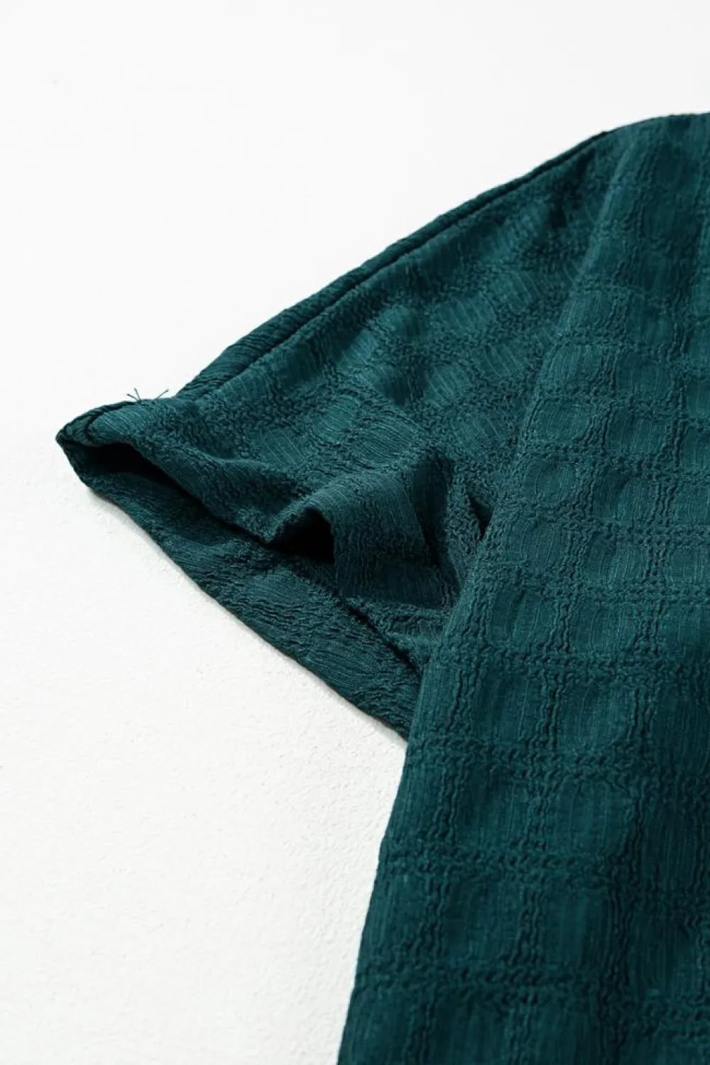 Online Dear-Lover Solid Textured Split Neck Short Sleeve Blouse Sea Green