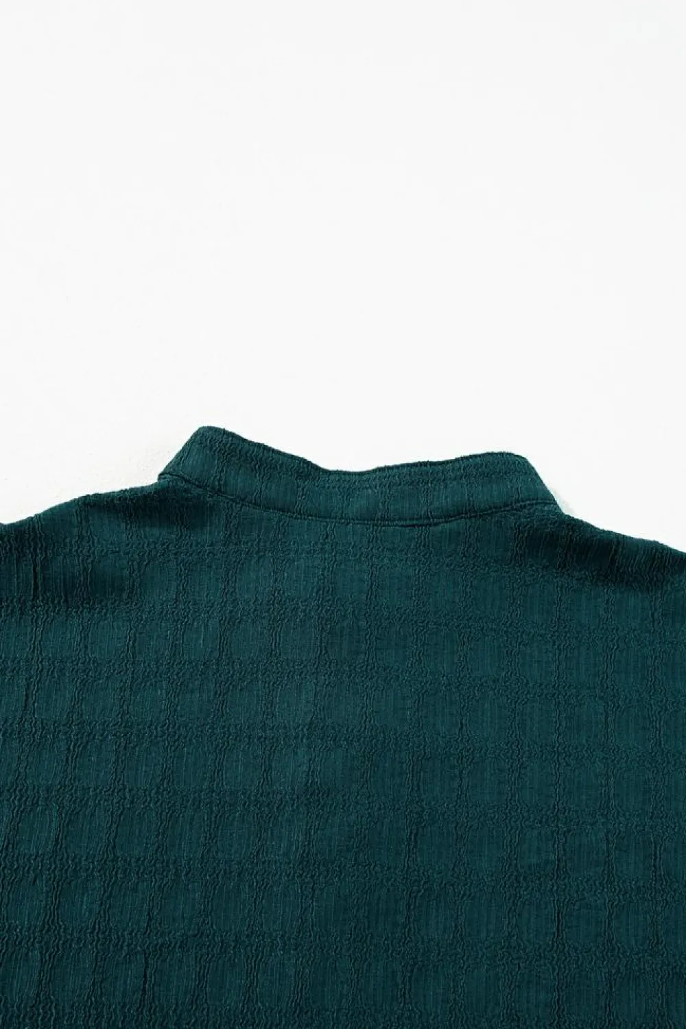 Online Dear-Lover Solid Textured Split Neck Short Sleeve Blouse Sea Green