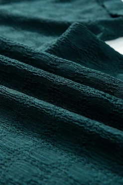 Online Dear-Lover Solid Textured Split Neck Short Sleeve Blouse Sea Green