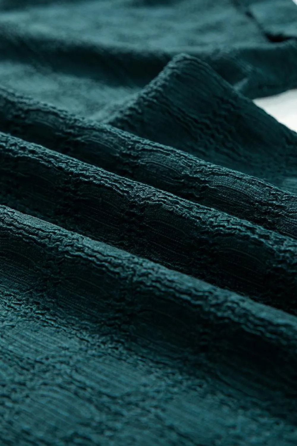 Online Dear-Lover Solid Textured Split Neck Short Sleeve Blouse Sea Green
