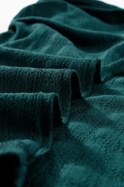 Online Dear-Lover Solid Textured Split Neck Short Sleeve Blouse Sea Green