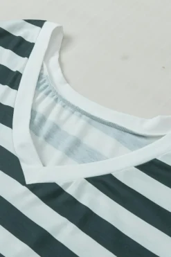 Discount Dear-Lover Striped V Neck Ruffle Sleeve Top Sea Green