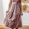 Best Dear-Lover Ribbed Vest Patchwork Tiered Midi Dress with Pockets Sepia Rose