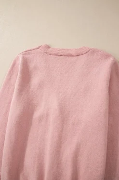 Clearance Dear-Lover Textured Knit Pearl Beaded Button Up Cardigan Sepia Rose