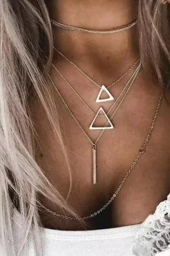 Clearance Dear-Lover Boho Triangle Bar Pendant Multilayer Necklace Silver